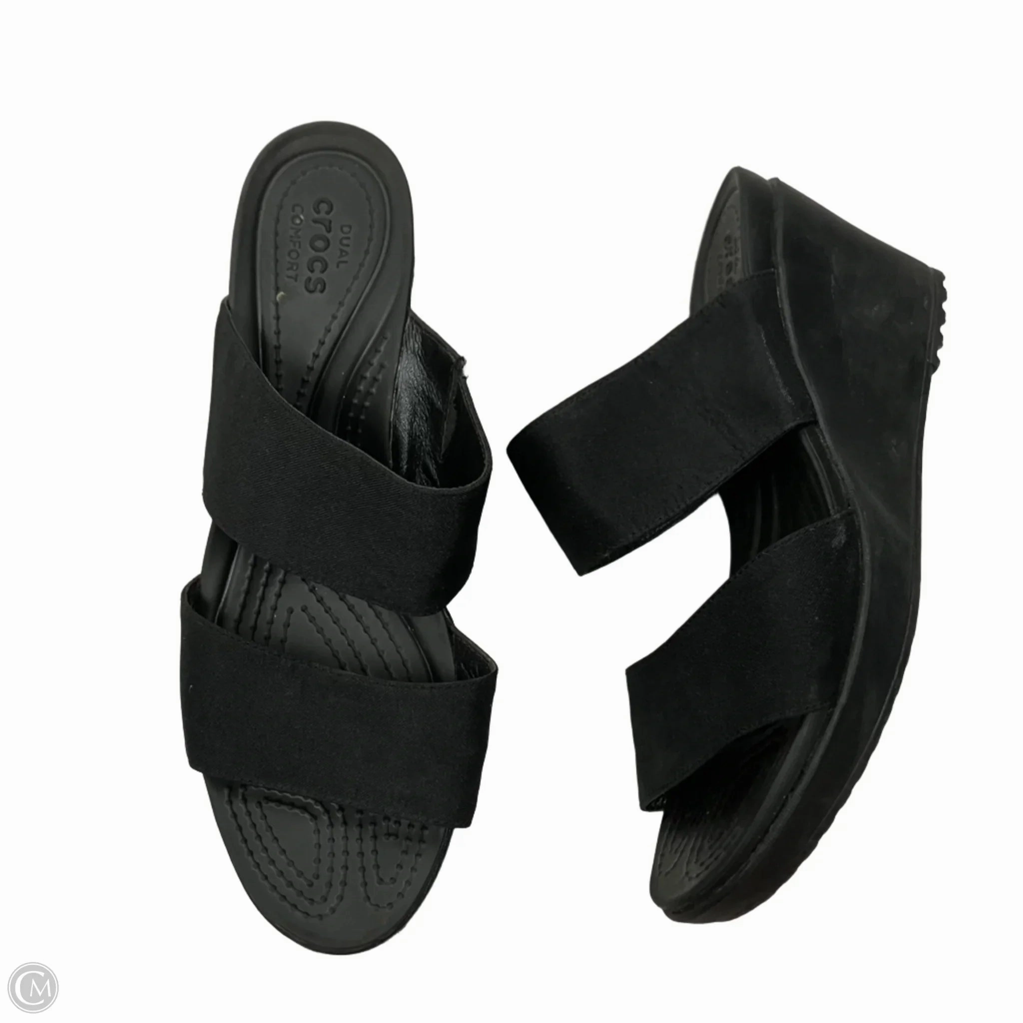 Sandals Heels Wedge By Crocs In Black, Size: 11