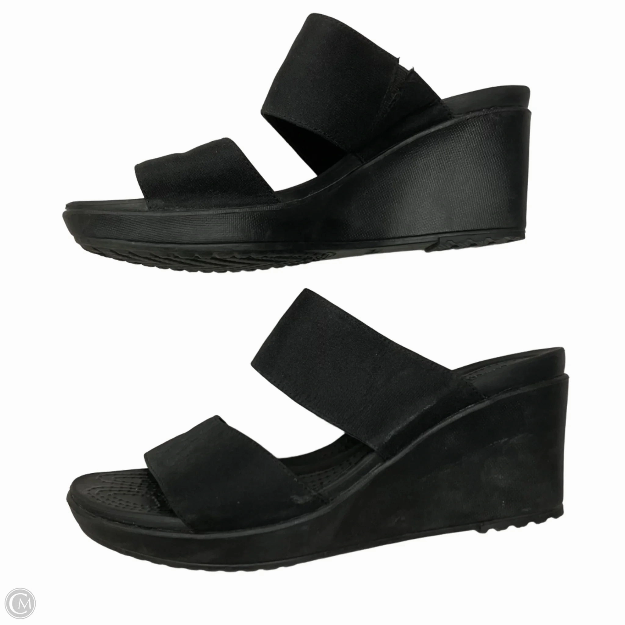 Sandals Heels Wedge By Crocs In Black, Size: 11