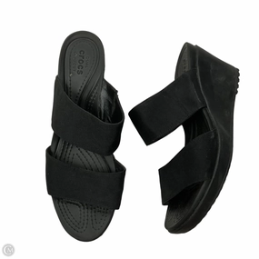 Sandals Heels Wedge By Crocs In Black, Size: 11