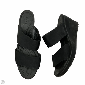 Sandals Heels Wedge By Crocs In Black, Size: 11
