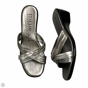 Sandals Heels Wedge By Italian Shoemakers In Silver, Size: 8.5