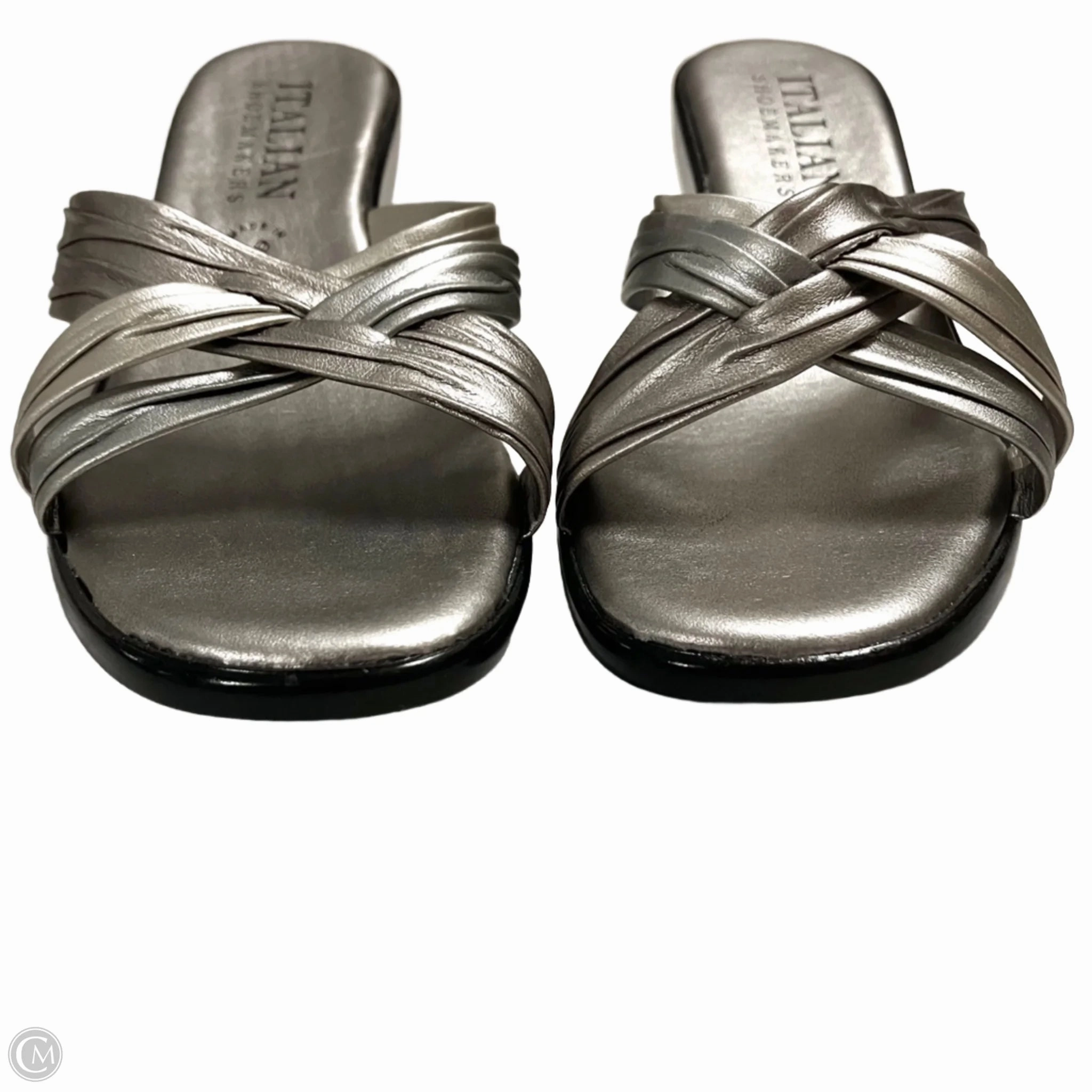 Sandals Heels Wedge By Italian Shoemakers In Silver, Size: 8.5