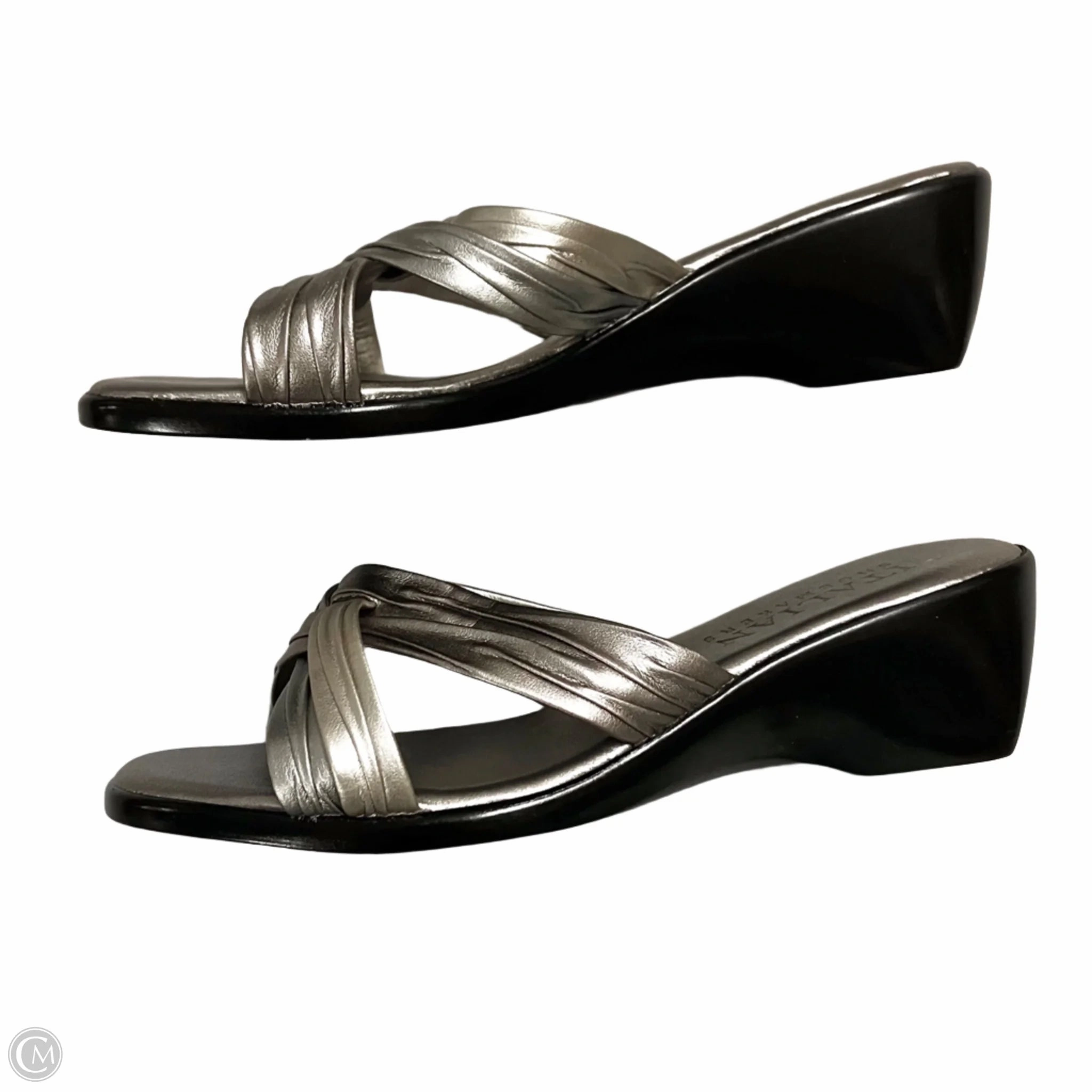 Sandals Heels Wedge By Italian Shoemakers In Silver, Size: 8.5