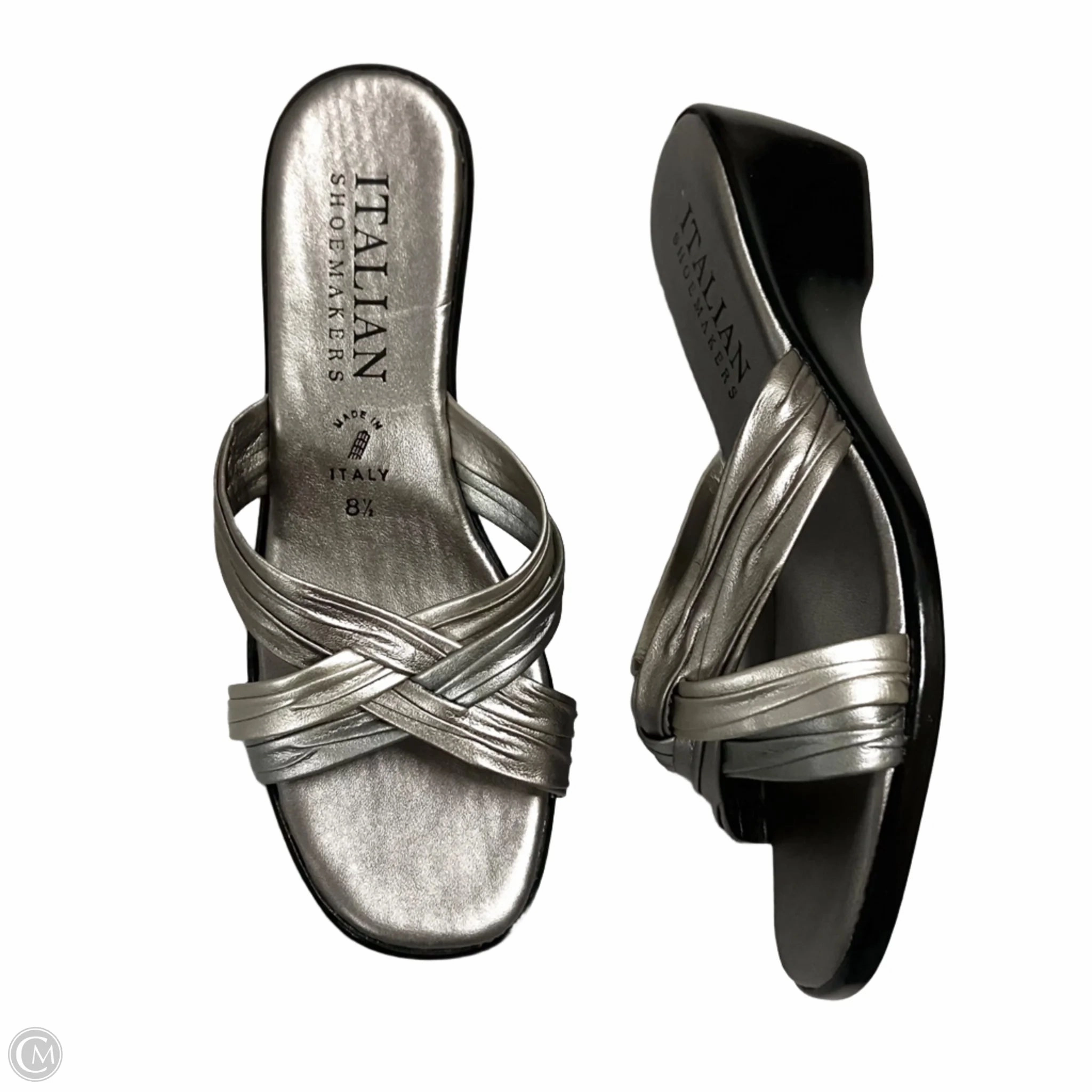 Sandals Heels Wedge By Italian Shoemakers In Silver, Size: 8.5