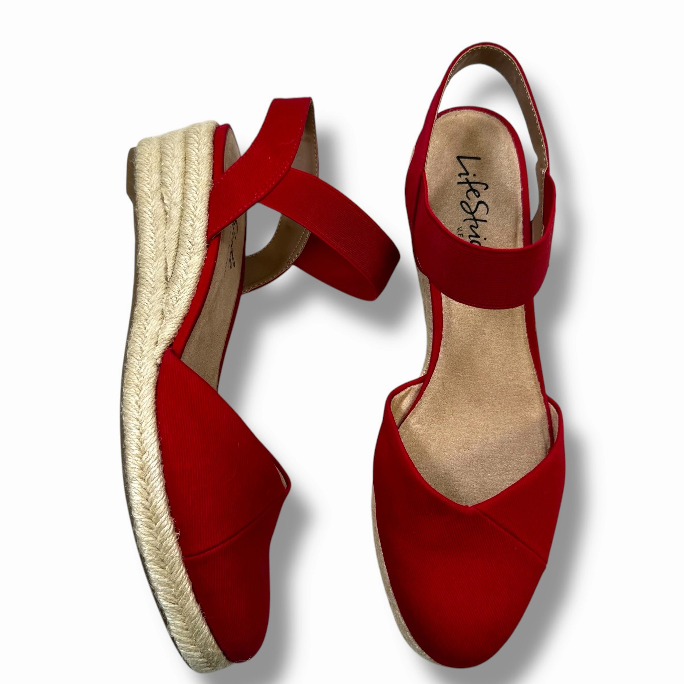 Sandals Heels Wedge By Life Stride In Red, Size: 10