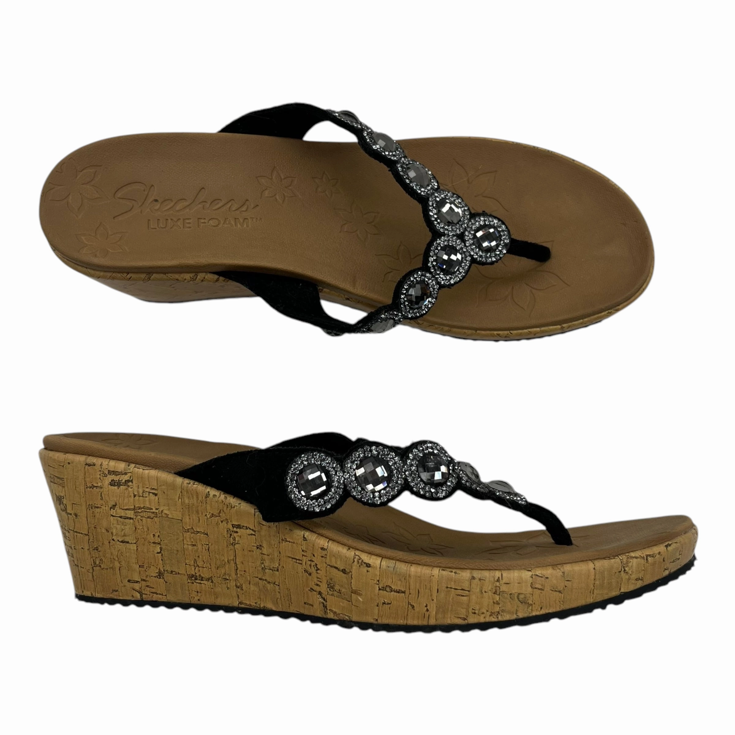 Sandals Heels Wedge By Skechers In Black & Brown, Size:10