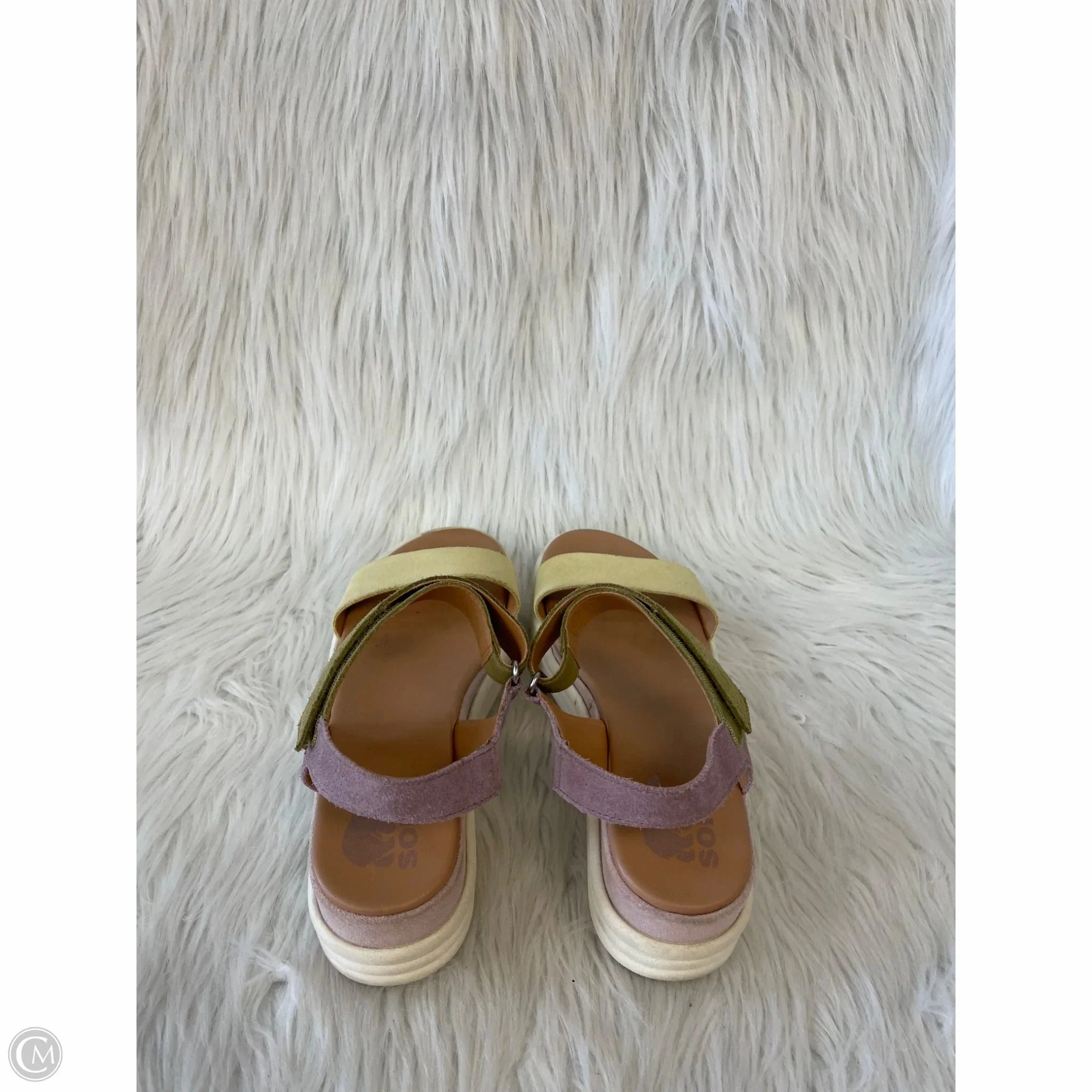 Sandals Heels Wedge By Sorel In Green & Yellow, Size: 7.5