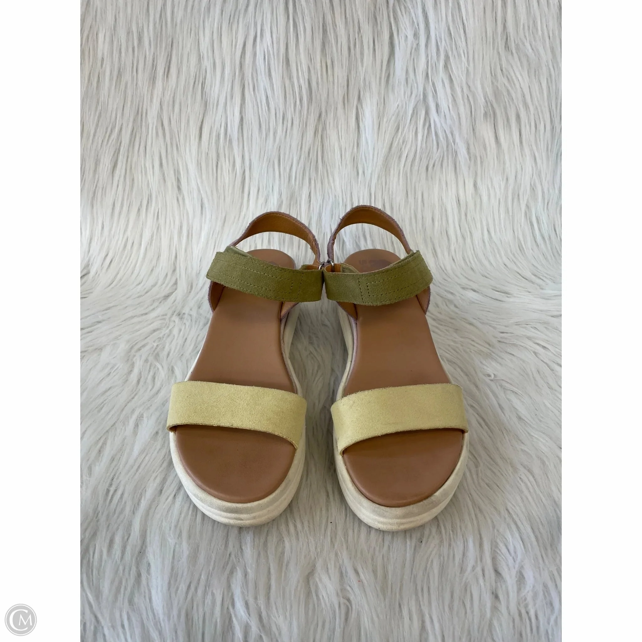 Sandals Heels Wedge By Sorel In Green & Yellow, Size: 7.5