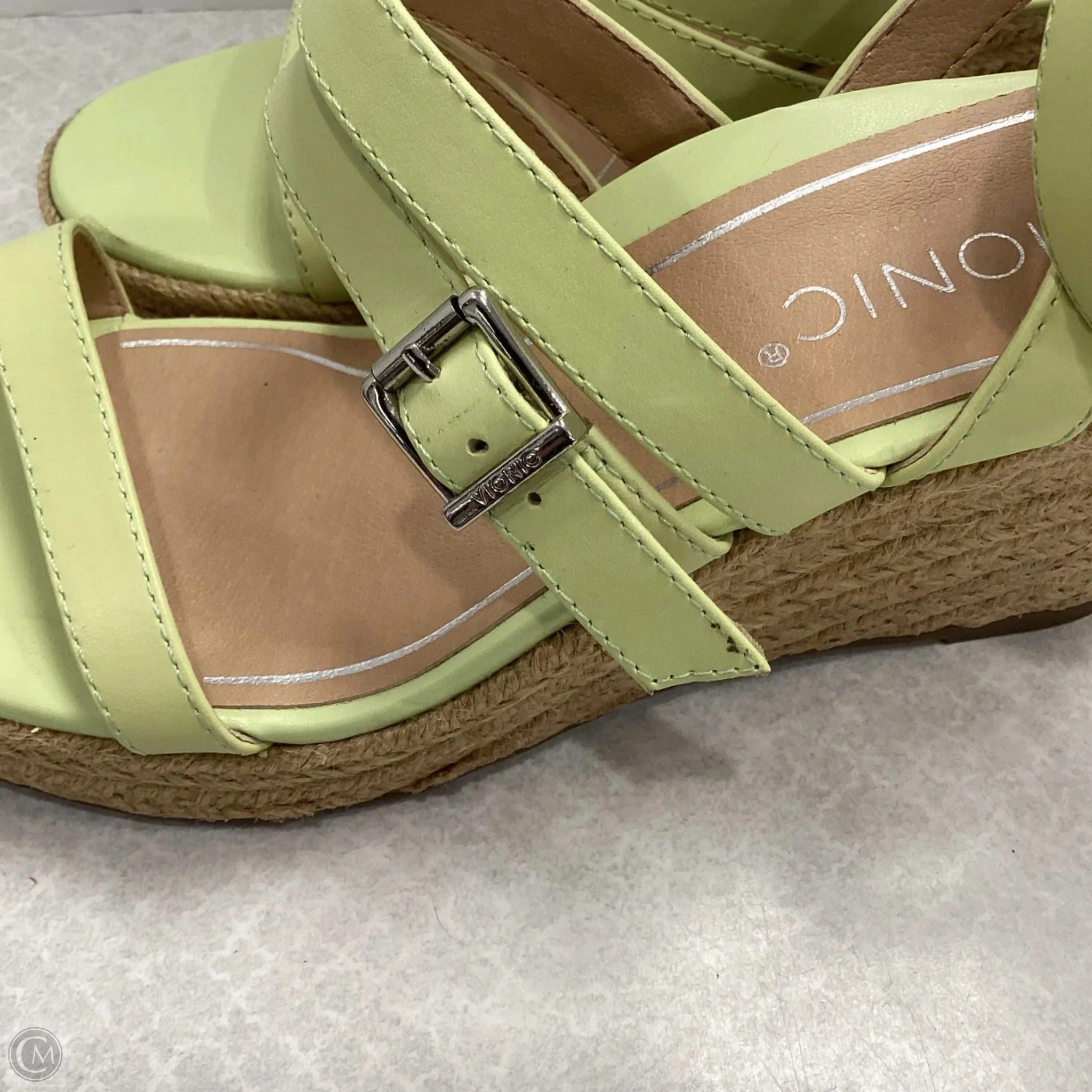 Sandals Heels Wedge By Vionic In Green, Size: 6.5
