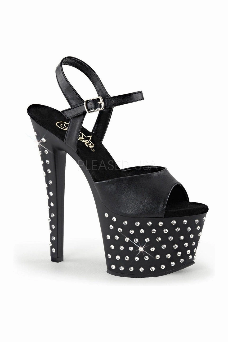 STARDUST-709 Platform Sandal  | Black Faux Leather