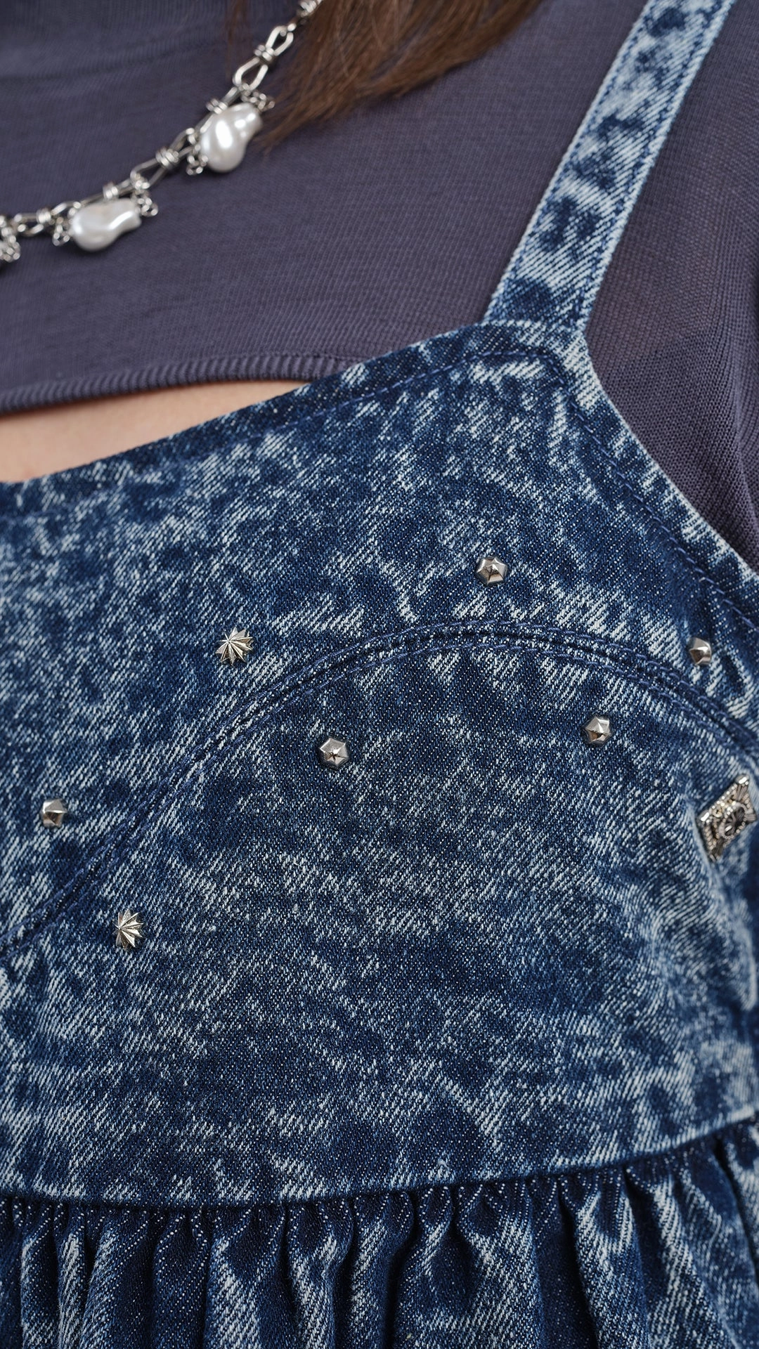 Stone-Washed Studded Denim Top