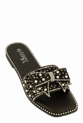 Studded Bow Band Slide Sandals