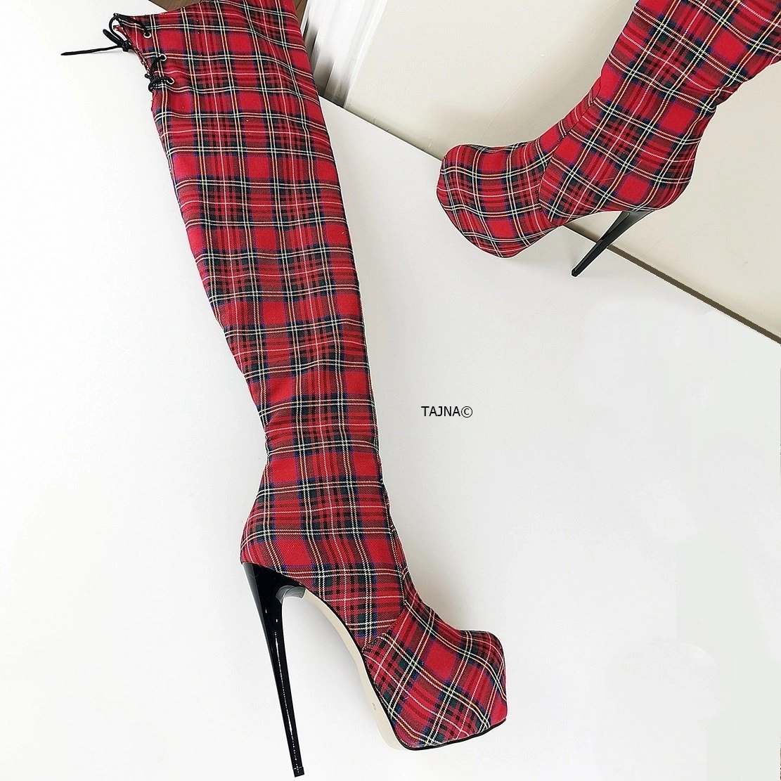Tartan Thigh High Platform Boots
