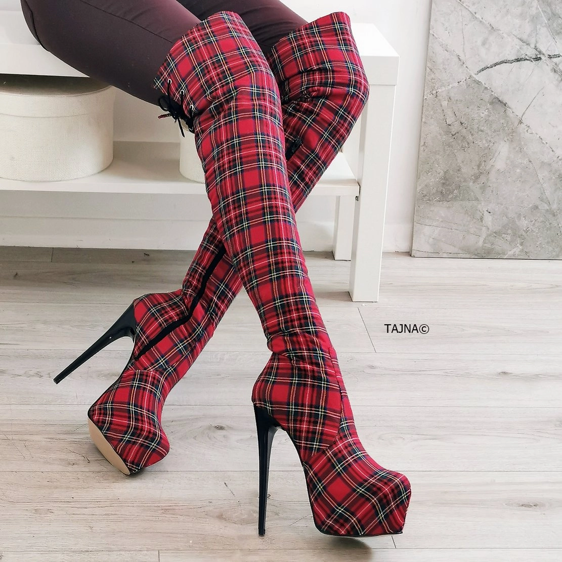 Tartan Thigh High Platform Boots