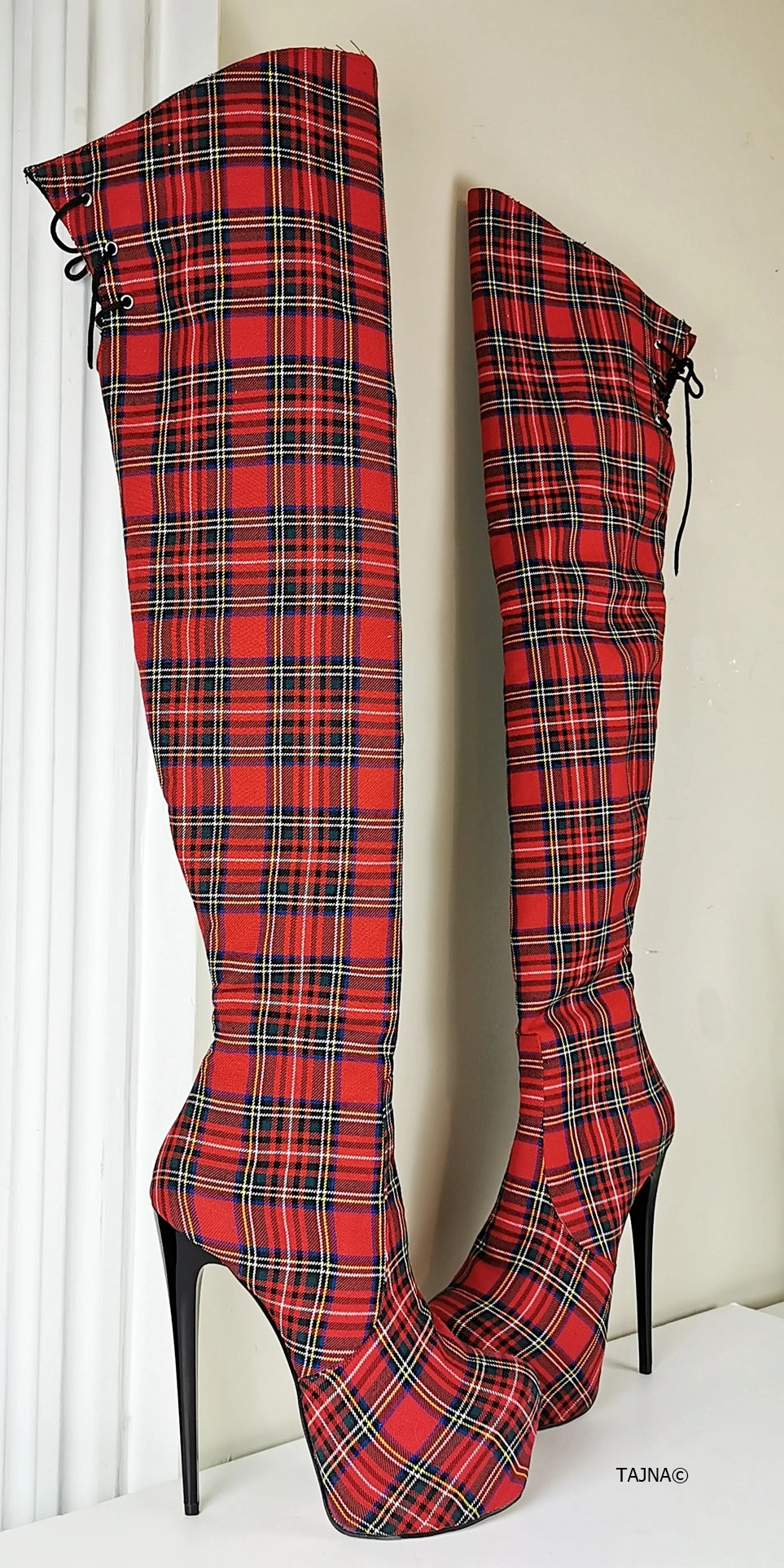 Tartan Thigh High Platform Boots