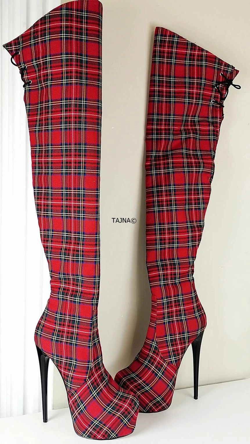 Tartan Thigh High Platform Boots