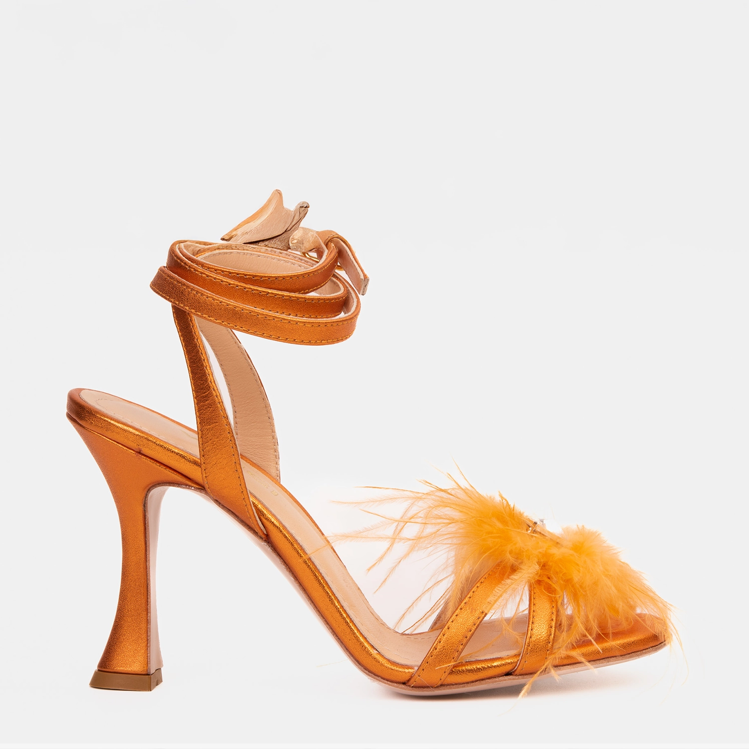 The Siena Orange Leather Ankle Strap Plumed Women Sandal