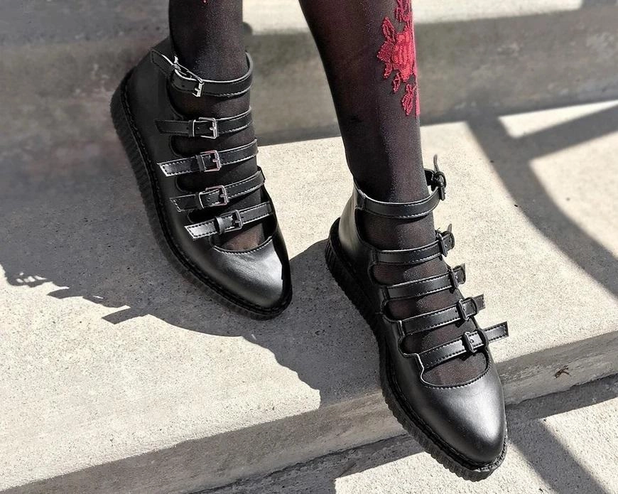 TUK A9417L Black TUKskin™ Multi-Strap Pointed Mary Jane Creeper