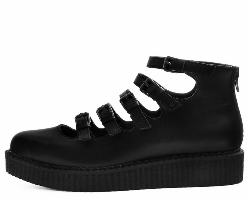 TUK A9417L Black TUKskin™ Multi-Strap Pointed Mary Jane Creeper
