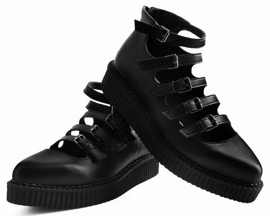 TUK A9417L Black TUKskin™ Multi-Strap Pointed Mary Jane Creeper