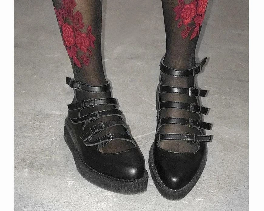 TUK A9417L Black TUKskin™ Multi-Strap Pointed Mary Jane Creeper