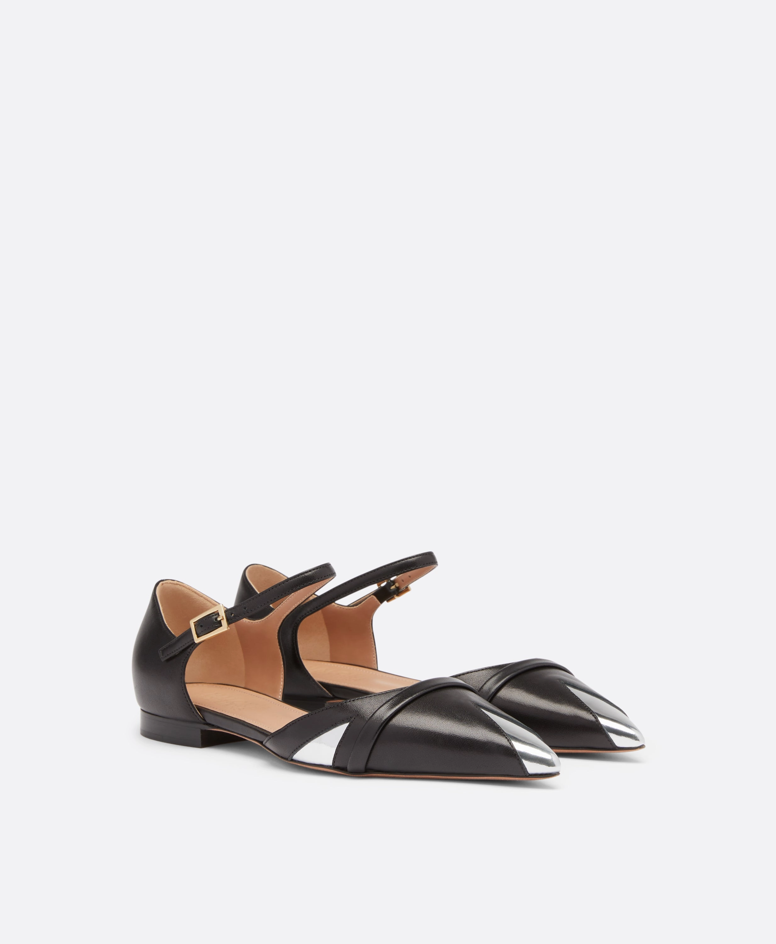 Ulla Black Leather Flat Pumps