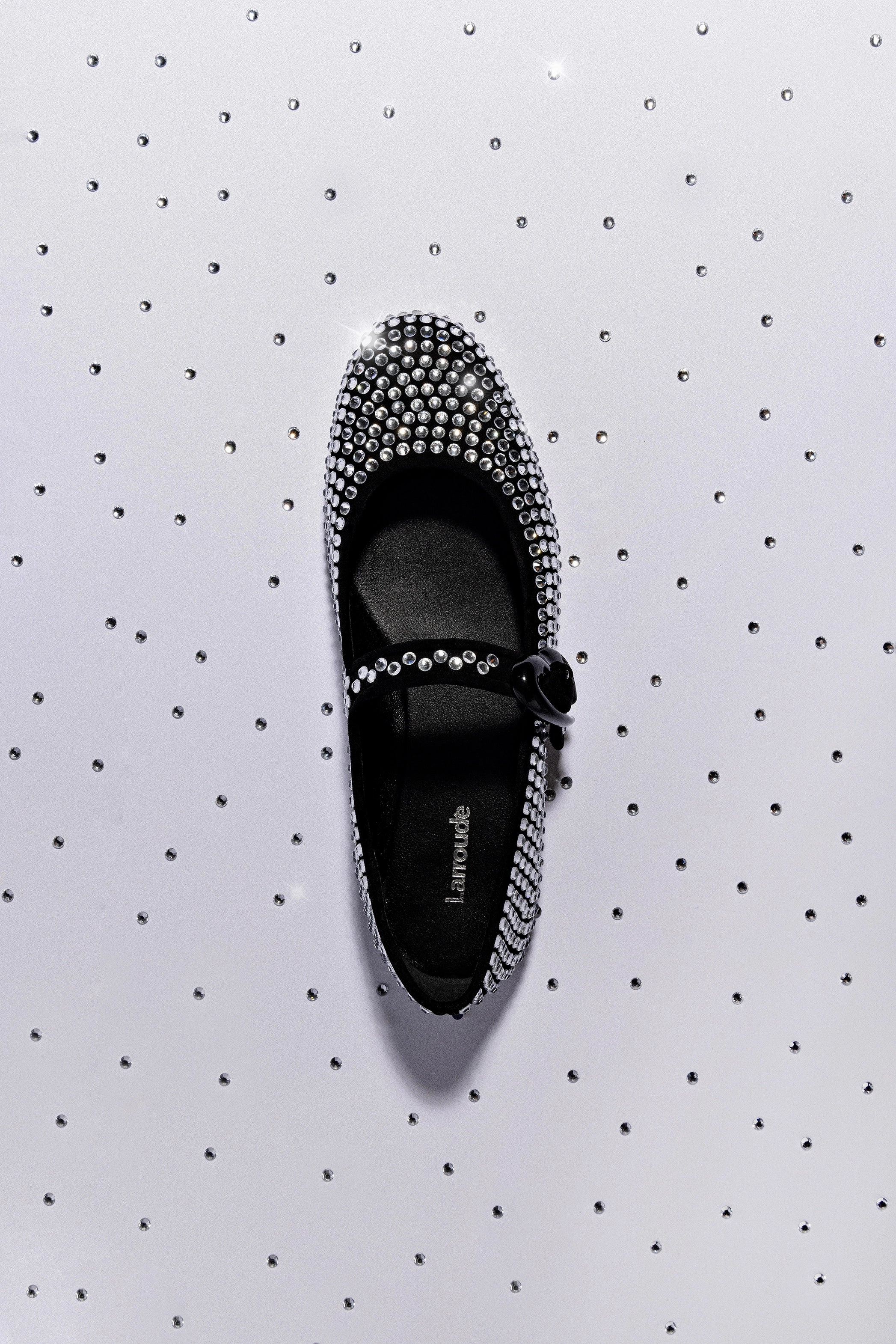 Verona Ballet Flat Crystal In Black Suede