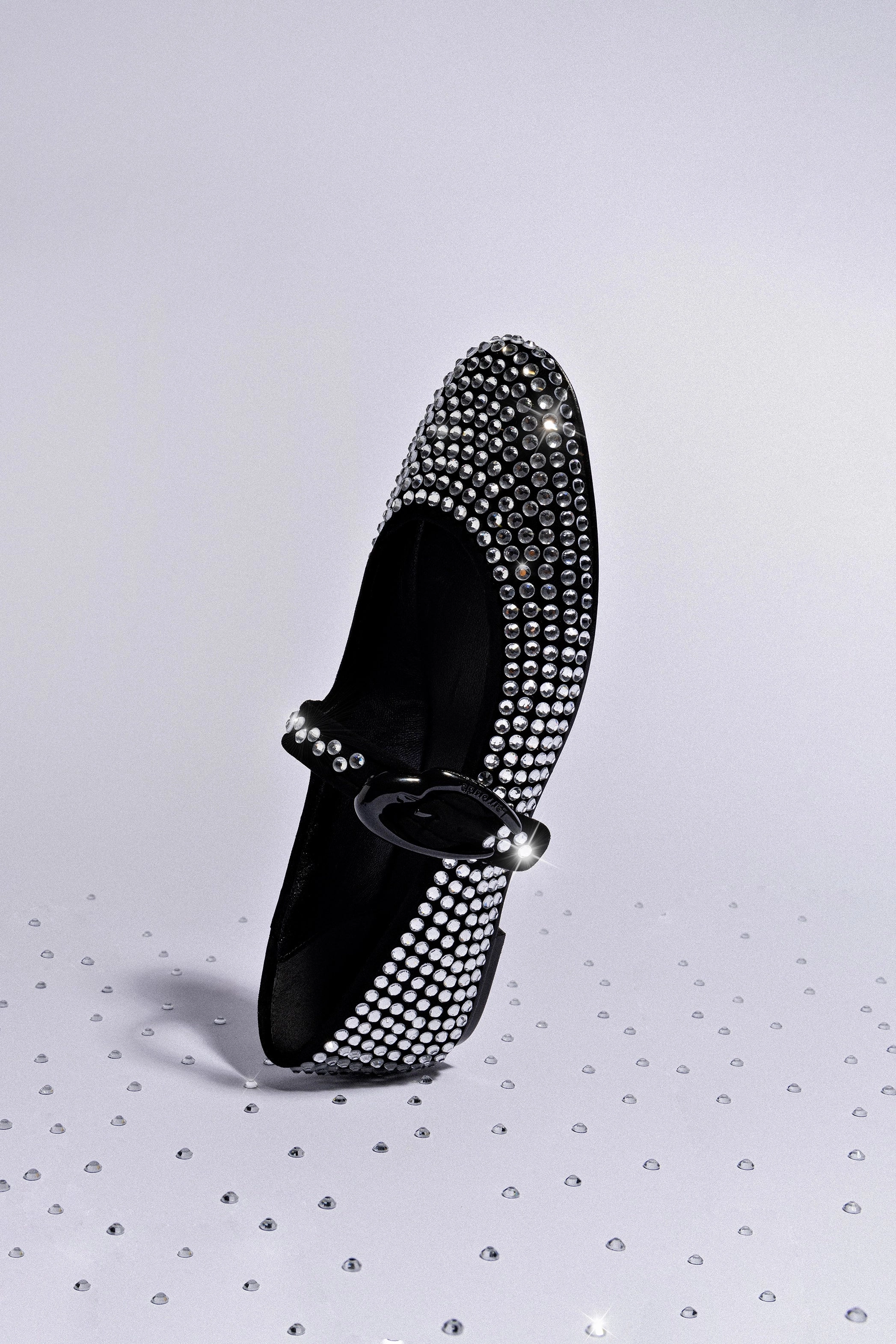 Verona Ballet Flat Crystal In Black Suede
