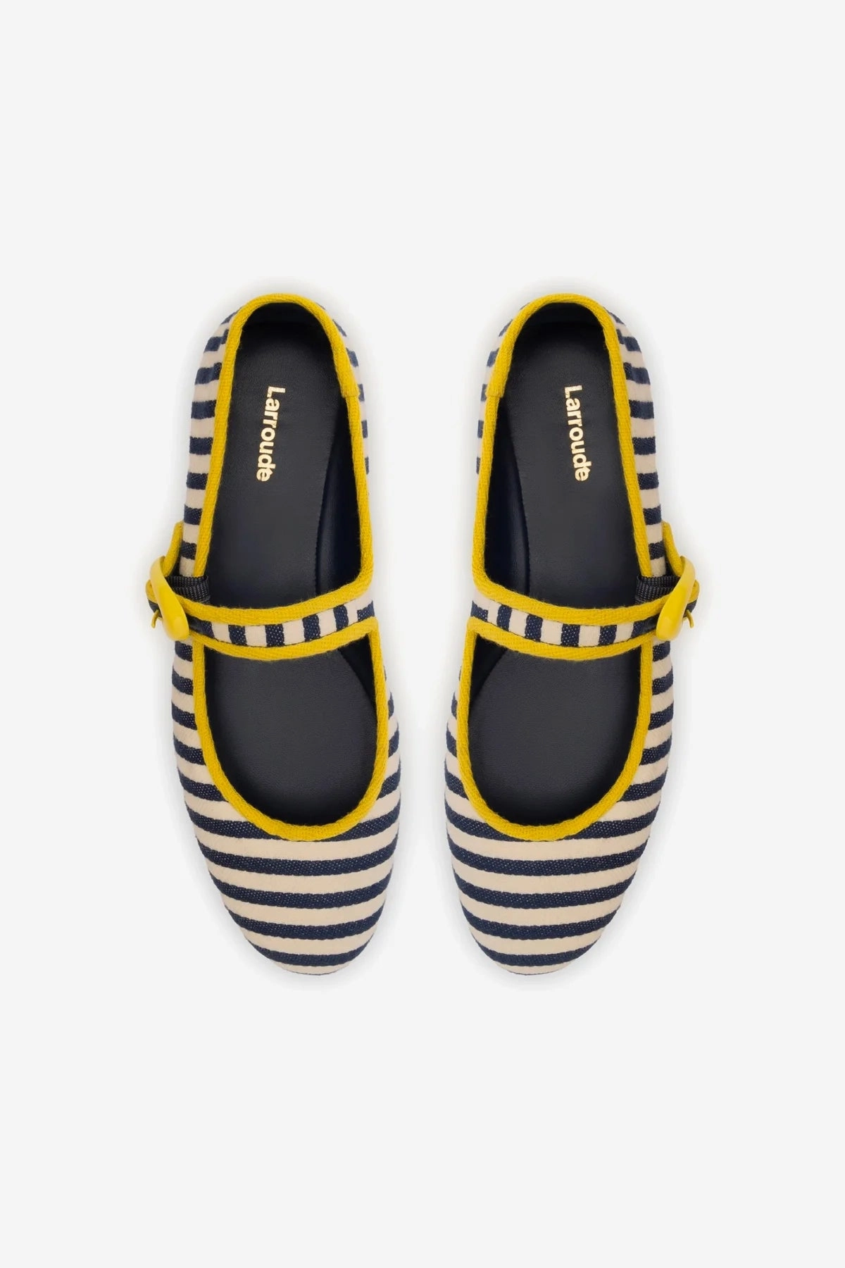 Verona Ballet Flat In Navy and Natural Striped Fabric and Lemonade Trimming