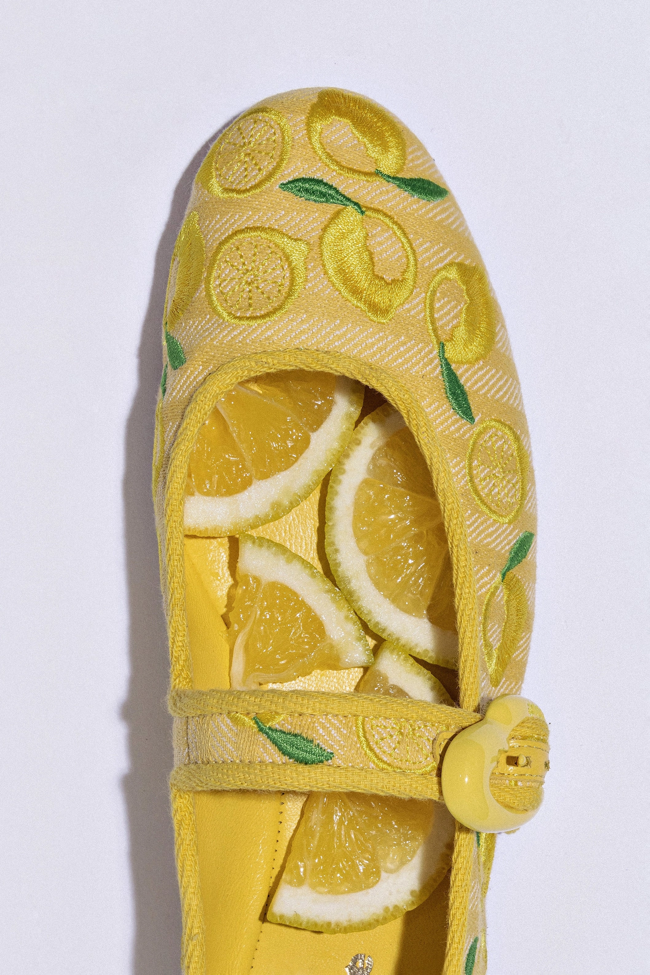 Verona Ballet Flat In Sunrise Striped Fabric and Sicilian Lemon Embroidery