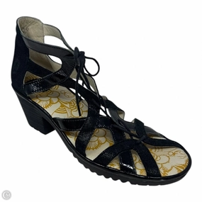 WANT959 Lace Sandals Heels Wedge By Fly London In Black, Size: 11.5
