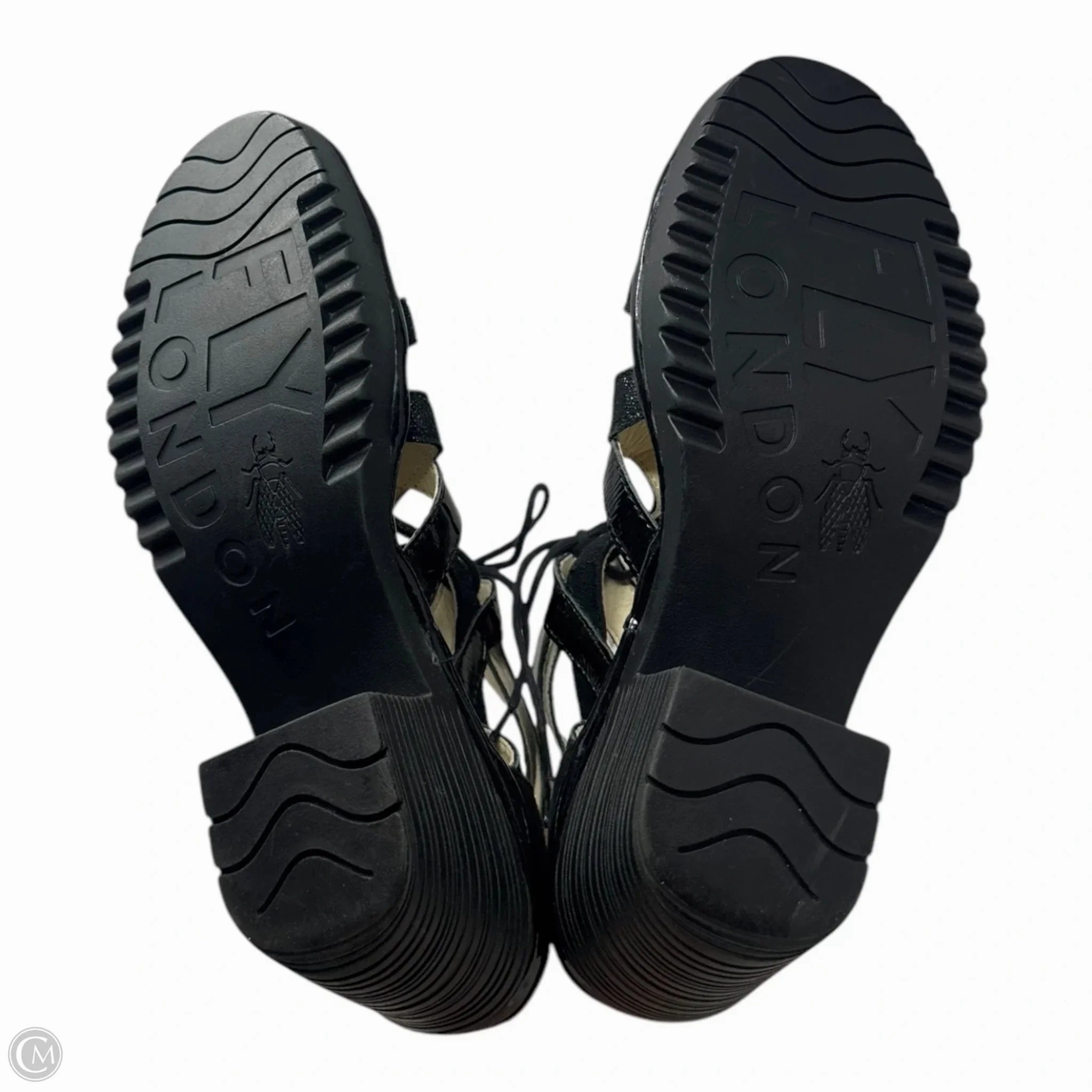 WANT959 Lace Sandals Heels Wedge By Fly London In Black, Size: 11.5