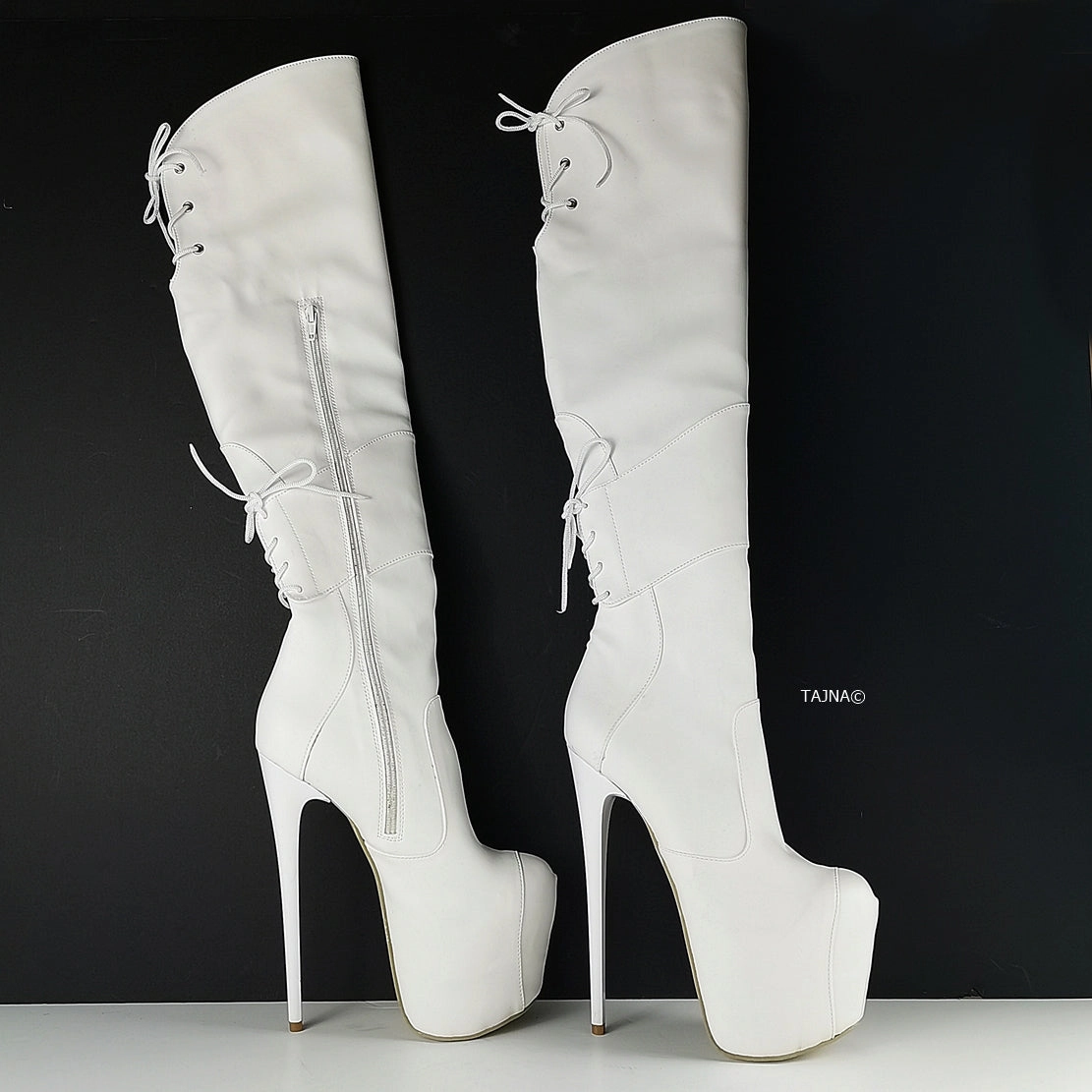 White Matte High Heel Over the Knee Boots