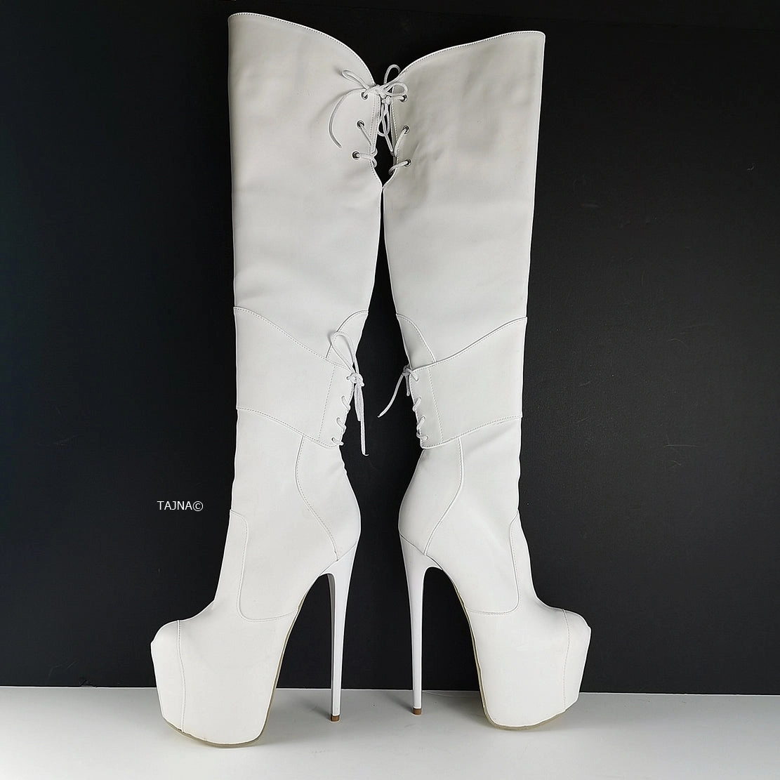 White Matte High Heel Over the Knee Boots