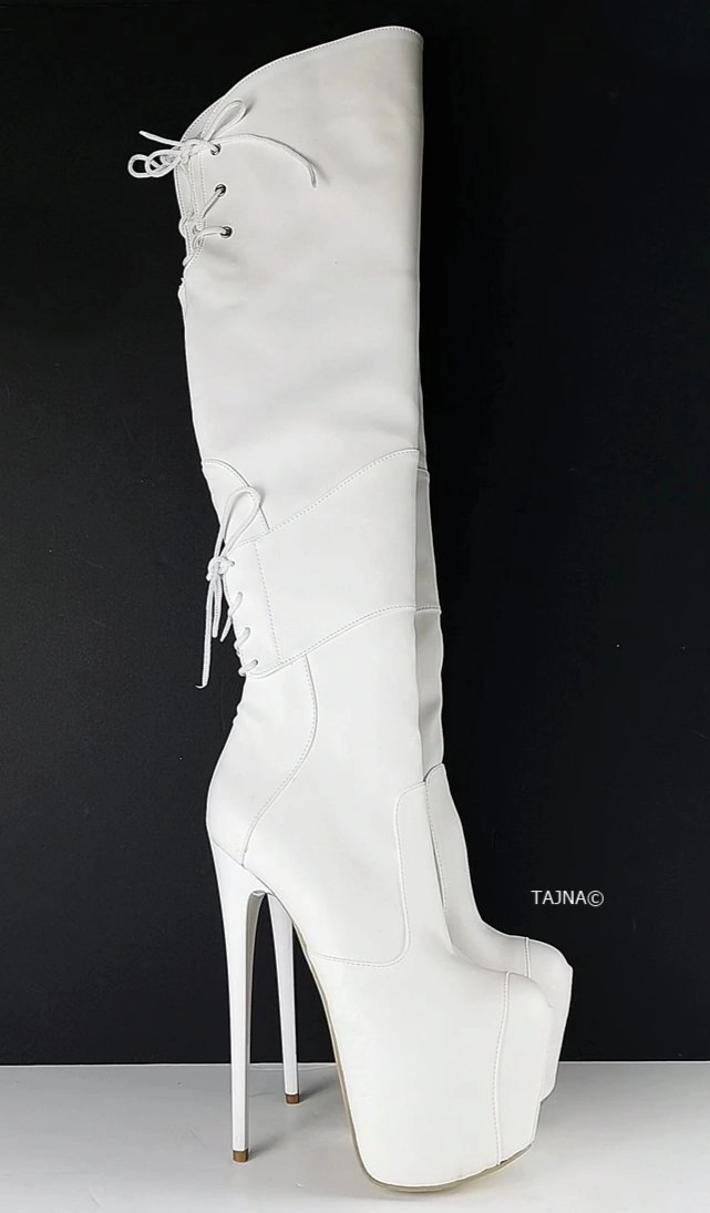 White Matte High Heel Over the Knee Boots