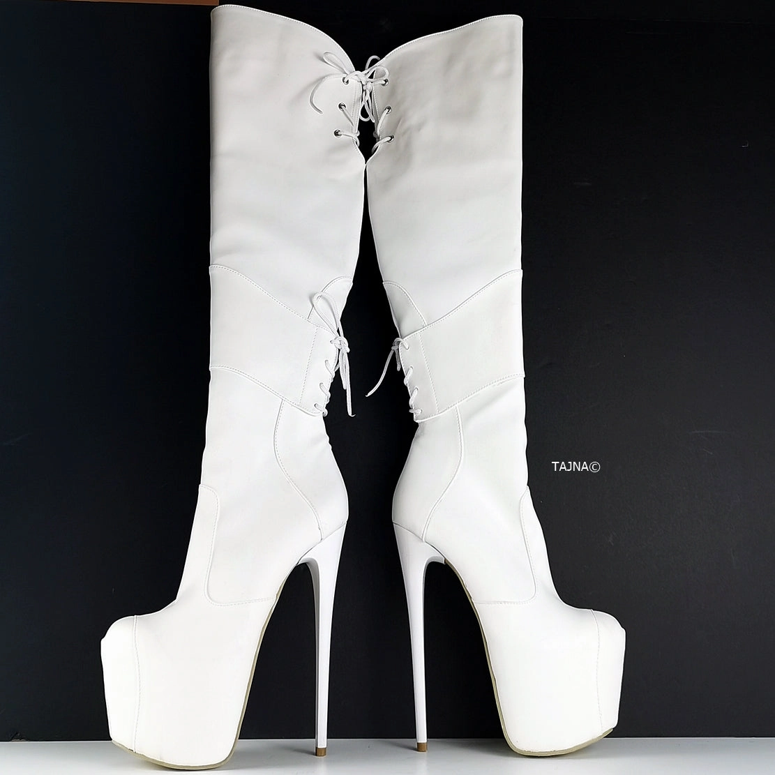 White Matte High Heel Over the Knee Boots